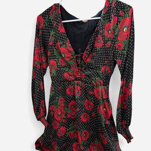 Free people Red and black floral print dress